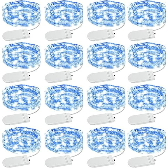 CJB 16 Pack Blue Fairy Lights Battery Operated, IP68 Waterproof Mini String Light, 7ft Small LED Bottle Light for Wedding Vase Centerpieces Table Decorations Christmas Indoor Party Jars Gift