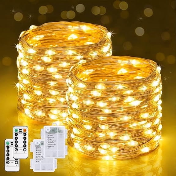 CJB 2 Pack Fairy Lights Battery Operated with Remote, Total 400 LED 132ft Battery Powered String Lights, Christmas Twinkle Lights for Bedroom Indoor Outdoor Patio Tree Christmas Decor, Warm White