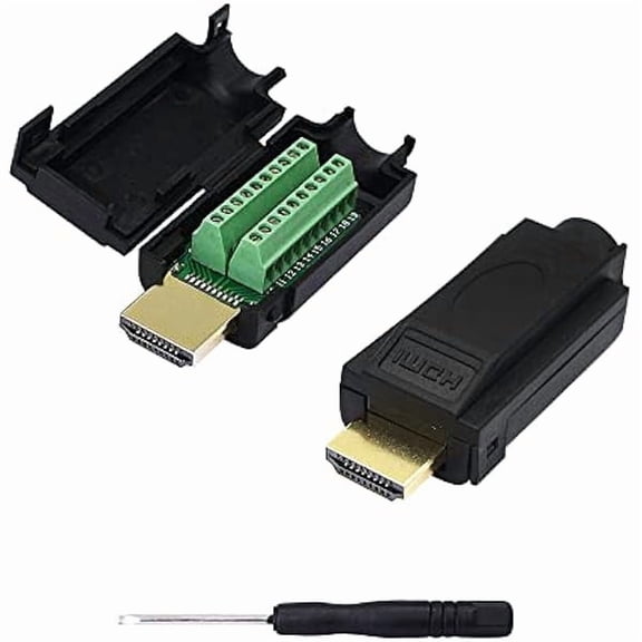 CJB 2 Pack HDMI Solderless Adapter Gold Plated HDMI Extension Cable Connector Signals Terminal Breakout Board Free Welding Connector with Plastic Cover Screwdriver