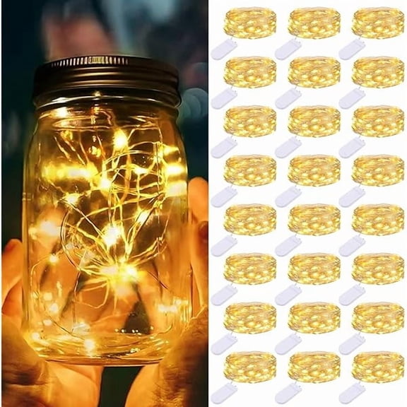 CJB 24 Pack Fairy Lights Battery Operated, 7ft 20 LED Waterproof Fairy String Lights Small Mini Light for Mason Jars Vases Table Centerpieces Wedding Decorations Christmas Tree, Warm White