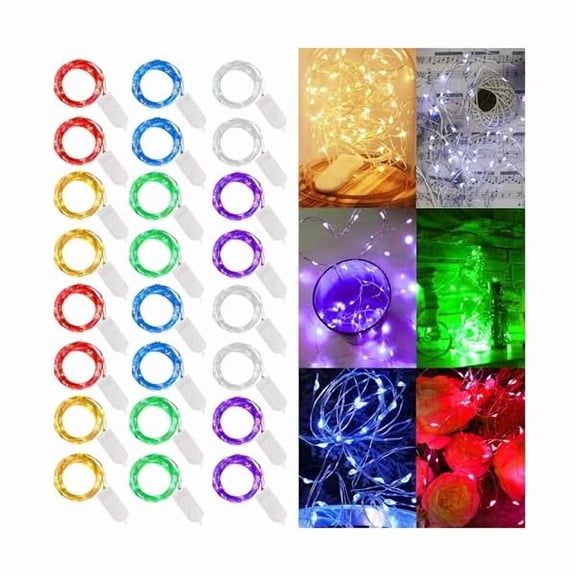 CJB 24 Pack Fairy Lights Battery Operated (Included), 7 ft 20 LED Mini String Lights, Waterproof Silver Wire Firefly Starry Lights for DIY Wedding Christmas Party Mason Jars Decor, Multicolor