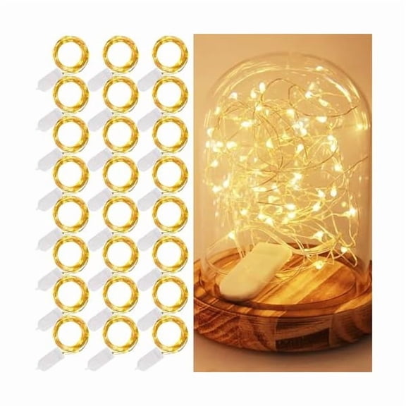 CJB 24 Pack Fairy Lights Battery Operated (Included), 7 ft 20 LED Mini String Lights, Waterproof Silver Wire Firefly Starry Lights for DIY Wedding Christmas Party Mason Jars Decor, Warm White