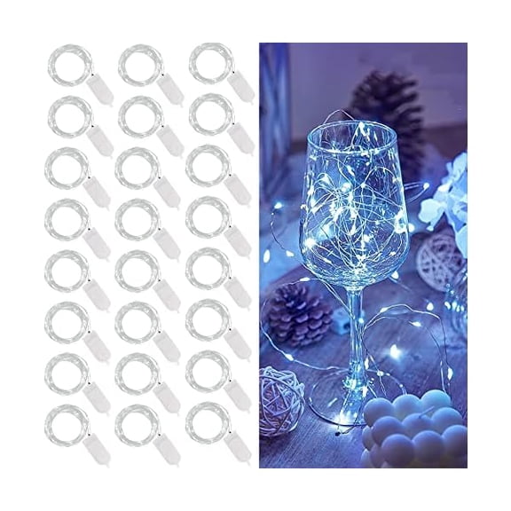 CJB 24 Pack Fairy Lights Battery Operated (Included), 7 ft 20 LED Mini String Lights, Waterproof Silver Wire Firefly Starry Lights for DIY Wedding Christmas Party Mason Jars Decor, Cool White