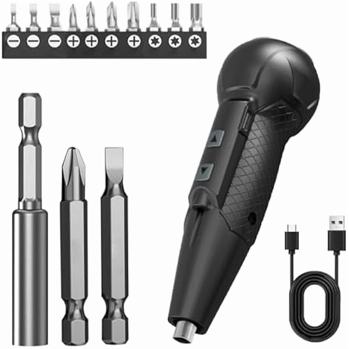 CJB 3.7V Cordless Electric Screwdriver Rechargeable portable Mini Rotary Home Gadget，Automatic Manual all in one with LED Light and USB- Type C Charging Cable Black
