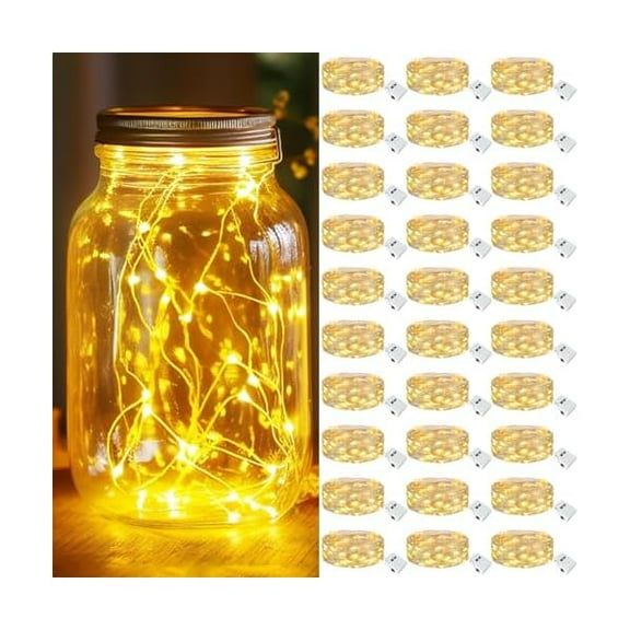 CJB 30 Pack LED Fairy Lights Battery Operated, 7FT 20 LED Mini Twinkle String Lights Battery Powered Waterproof for Christmas Mason Jars Party (Warm White)
