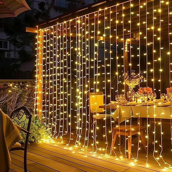 CJB 300 LED Curtain Lights, Plug in Fairy Curtain Lights for Bedroom, Christmas Hanging String Lights Outdoor for Window Backdrop Wall Wedding Patio Indoor Dorm Party Decor, Warm White