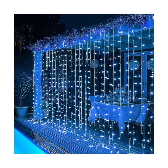 CJB 300 LED Curtain String Lights, Christmas Fairy Lights for Bedroom with 8 Lighting Modes, Connectable Waterproof Window Lights Party Wedding Garden Wall Decor, Blue