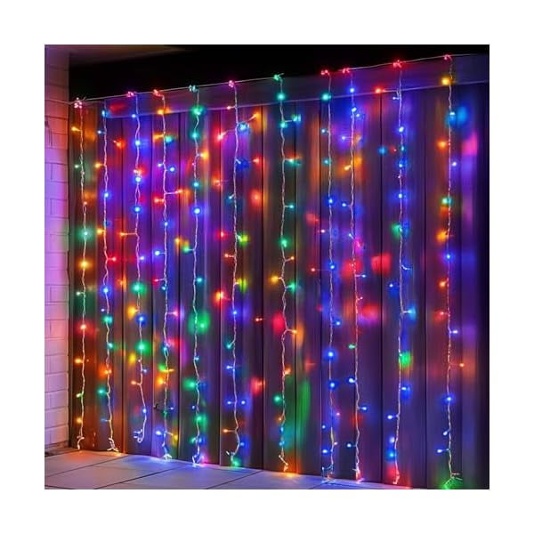 CJB 300 LED Curtain String Lights, Christmas Fairy Lights for Bedroom with 8 Lighting Modes, Connectable Waterproof Window Lights Party Wedding Garden Wall Decor, Multi-Colored