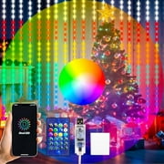 CJB 300LED Unlimited RGB Colors Changing Curtain Lights with Remote & APP Control, Smart Curtain Hanging Fairy String Lights, Music &Voice Sync,USB Christmas led Lights for Indoor, Party, Garden