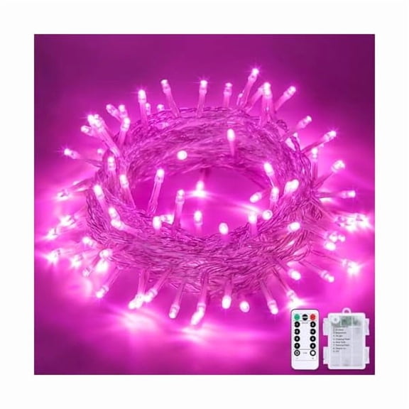 CJB 33ft 100 LED Pink String Lights Battery Operated, Pink Fairy Twinkle Lights with 8 Modes Remote Indoor Outdoor for Bedroom Christmas Party Tree Decorations