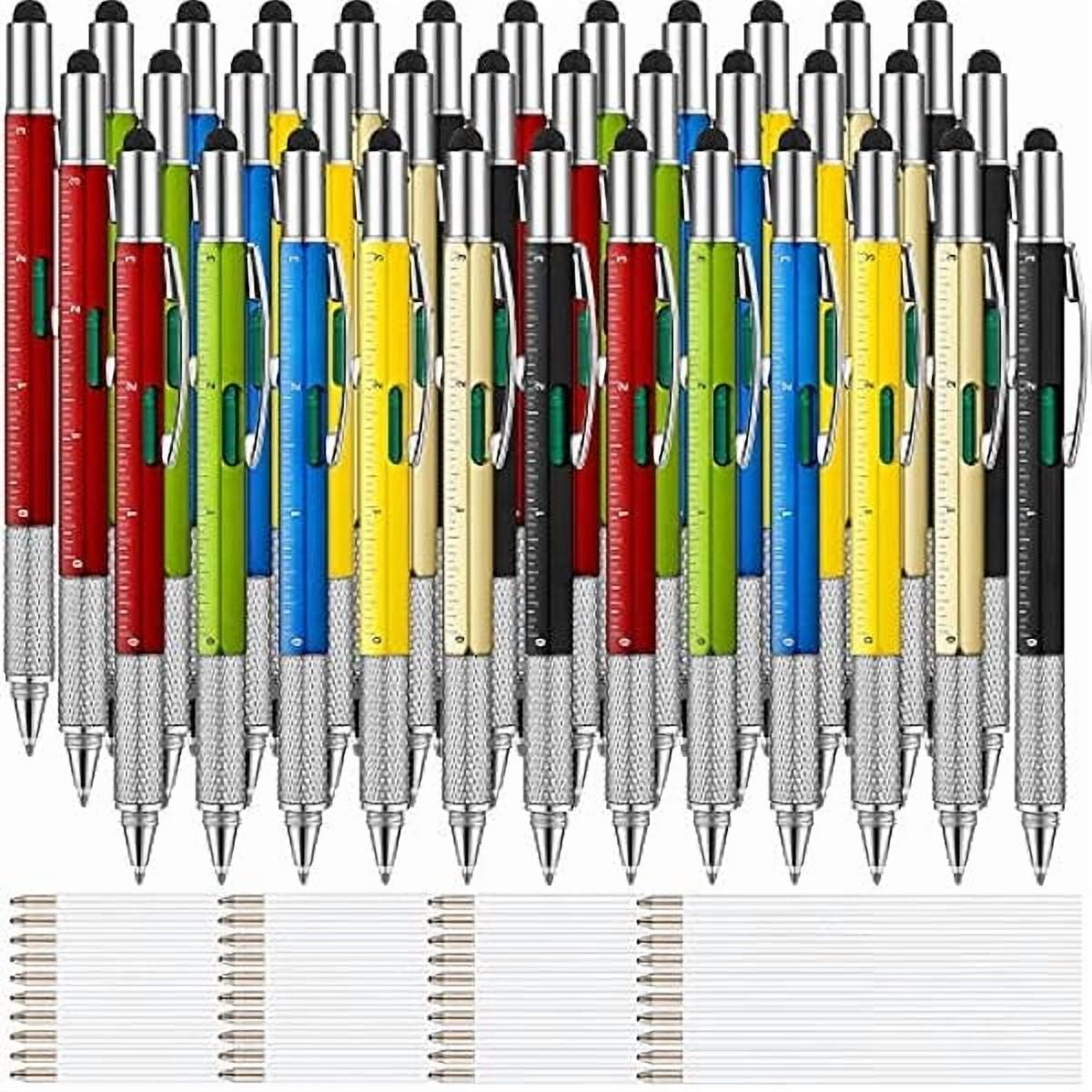CJB 36 Pcs 6 in 1 Multitool Tech Pen with Ruler Level Gauge Screwdriver Multifunction Touch Screen Ballpoint Pens and Black Ink Refills for Birthday Party Gift(Assorted Colors)