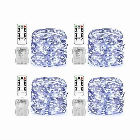CJB 4 Pack 20 Ft 60 LED Fairy Lights Battery Operated String Lights with Remote Waterproof 8 Modes Firefly Twinkle Christmas Lights for Party Bedroom Wedding Decorations(Cool White)