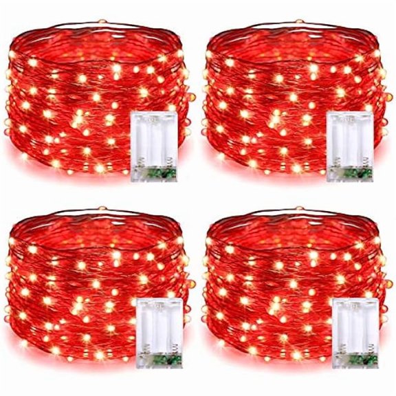CJB 4 Pack 50 LED Red Fairy Lights Battery Operated, 16.1ft Mini Firefly Starry Lights, Red String Lights for Bedroom Wedding Party Christmas Halloween Decorations