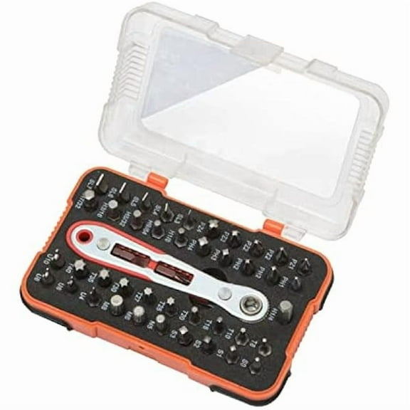 CJB 44pc Bit Set with 1/4 Mini Ratchet Offset Screwdriver, Portable Case, CR-V Steel, Drive Handle & Multi Hex/Phillips/Slotted/Torx/Star Bit