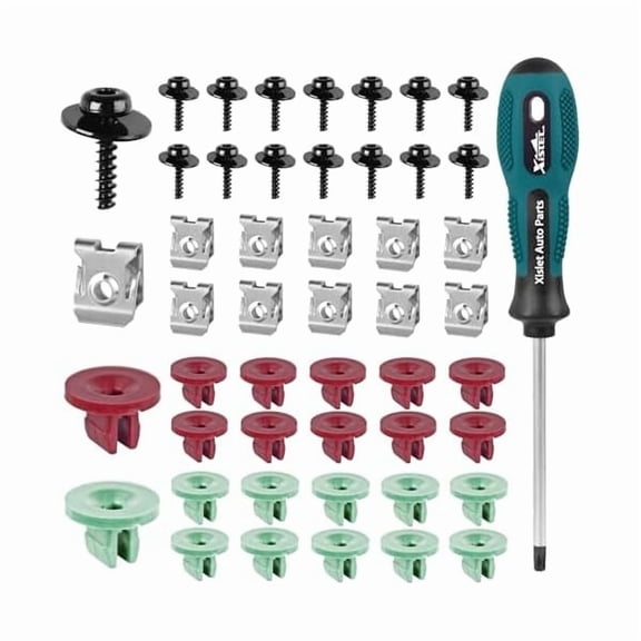CJB 50pcs T30 Engine Splash Shield Screws Bolts for Undertray Engine Fender Liner Air Deflector Compatible with Ford and Lincoln Volvo Vehicles Included Nut Clip Kit and T30 Screwdriver
