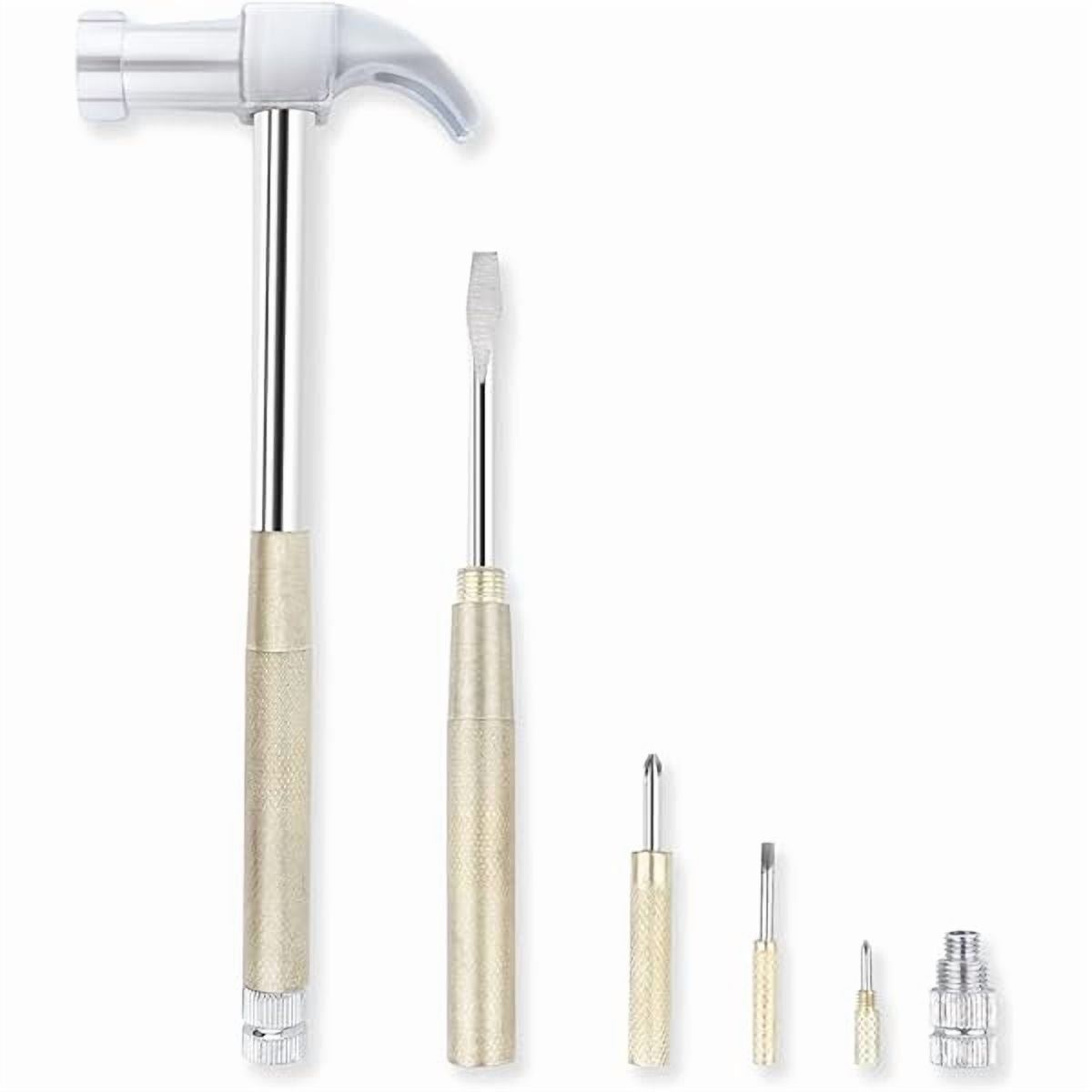 CJB 6 in 1 Metal Hammer & Screwdriver Multitool Set with Anti-Slip Grip Handle Slotted/Flat Head Phillips Screwdriver Nail Puller and Claw Hammer Best Gift for Sweetheart(Silver Yellow)