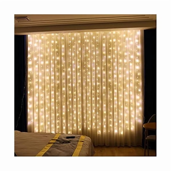 CJB 6.59.8ft Curtain String Lights, USB Plug Fairy Lights Remote Dimmable Control, 8 Flashing Modes Waterproof Lights for Window Christmas Bedroom Party Wedding Garden Wall(Warm White)