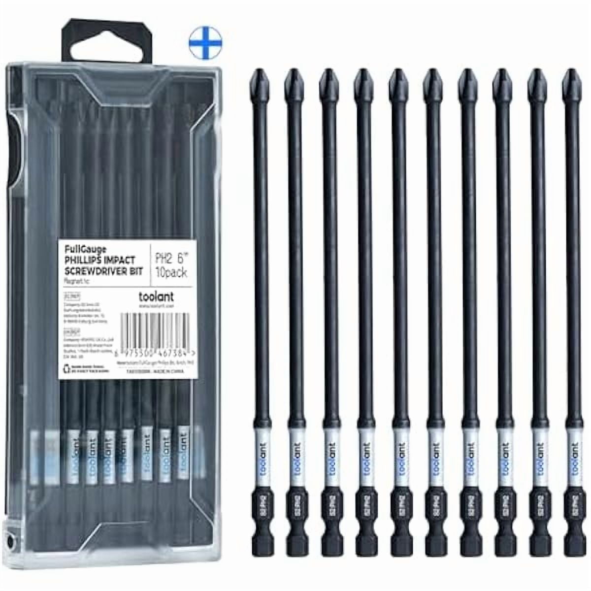 CJB 6 Inch Long Phillips Bit#2 Magnetic Anti Slip Impact Screwdriver Bits Set,10pcs Insert S2 Steel PH2 Driver Dit Set with CNC Machined Tips for Power Drill