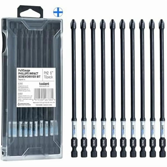 CJB 6 Inch Long Phillips Bit#2 Magnetic Anti Slip Impact Screwdriver Bits Set,10pcs Insert S2 Steel PH2 Driver Dit Set with CNC Machined Tips for Power Drill