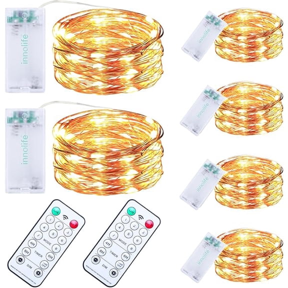 CJB 6 Pack LED Fairy String Lights Battery Operated with Remote Control & Timer, 10 Ft 30 LED Copper Wire Twinkle Lights for Bedroom Christmas Wedding Party Indoor Outdoor Decoration