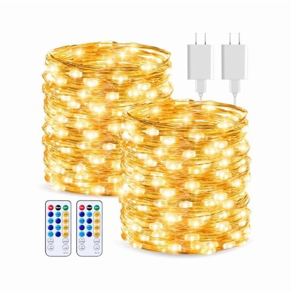 CJB 66 Feet 200 LEDs USB Fairy String Lights with Remote, Copper Wire Starry Lights for Bedroom Wall Ceiling Christmas Tree Wreath Craft Wedding Party Decoration, Warm White
