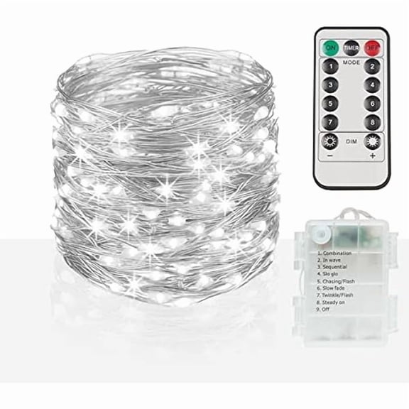 CJB 66ft 200 LED Outdoor String Lights, White Fairy Lights Battery Operated with Remote, Led Twinkle Lights for Bedroom, Wreath, Patio, Tapestry, Backyard, Garden, Christmas, Party, Indoor