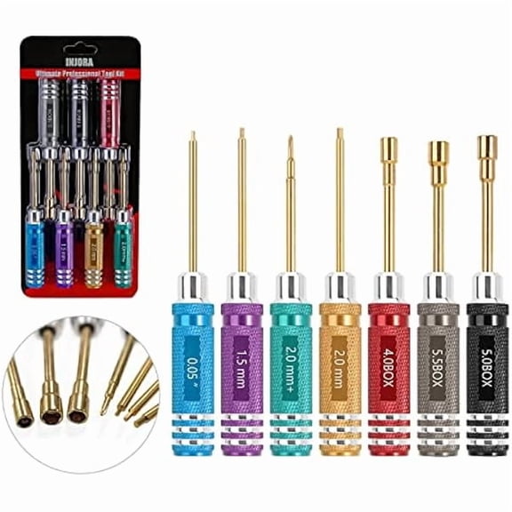CJB 7 PCS Short Handle RC Hex Screwdriver Nut Driver & Phillips Screwdriver Tool Set, RC Car Repair Tools Kit, Allen Wrenches Sets, Socket Driver For 1/18 1/24 RC Mini Crawler Car SCX24 TRX4M FCX24