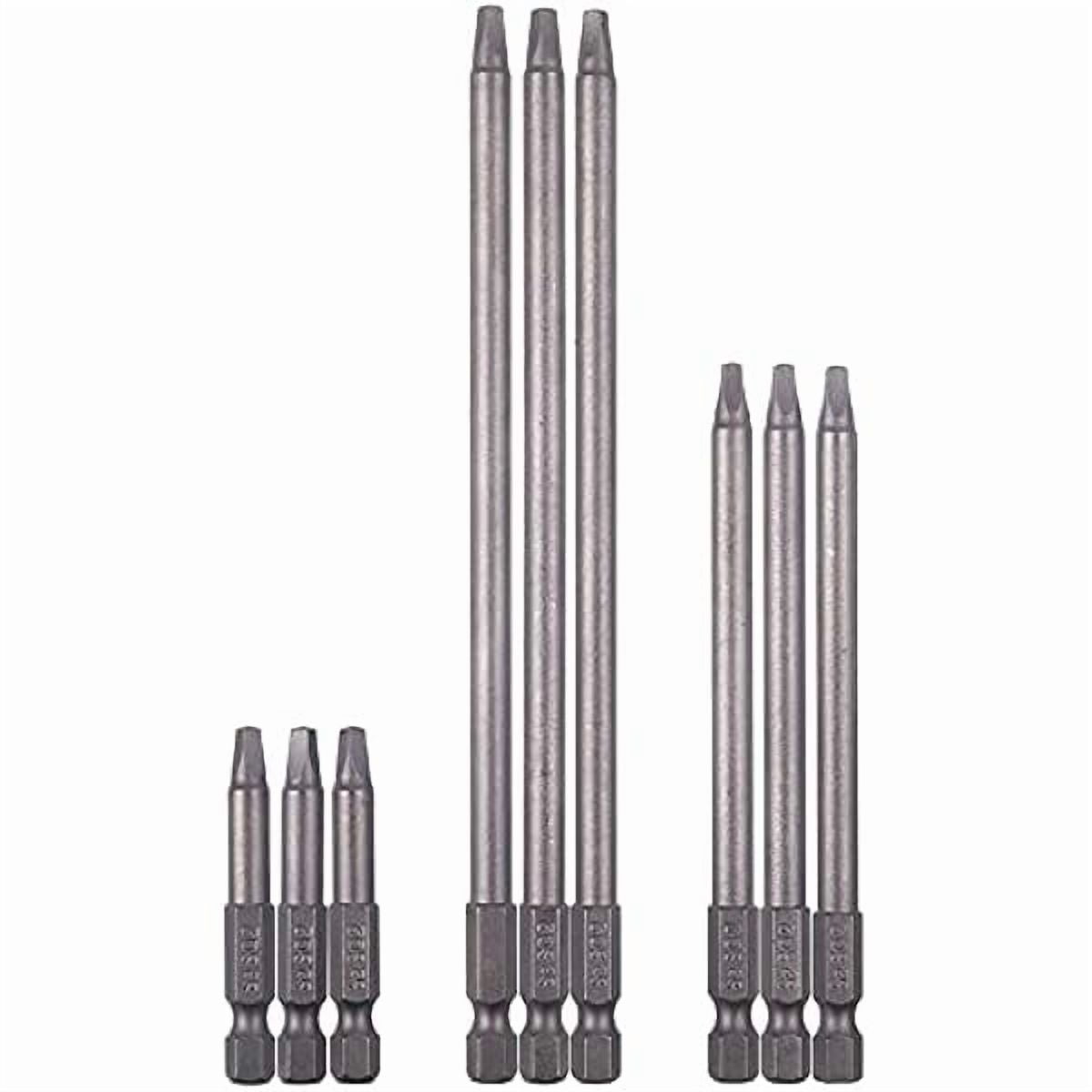 CJB 9 Pack 1/4 Inch Hex Shank Long Magnetic Square Head Screwdriver Bits Set Power Tools SQ2 For Poket Hole Jig- 2 inch, 4 inch, 6 inch