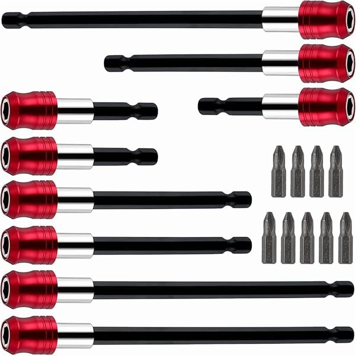 CJB 9 Pcs Drill Bit Extension Set 6'' 4'' 2'' Magnetic Drill Extension Bit Holder Drill Bit Extender 1/4 Inch Hex Bit Holder with 9 Bits Adjustable Depth Screwdriver for Impact Driver