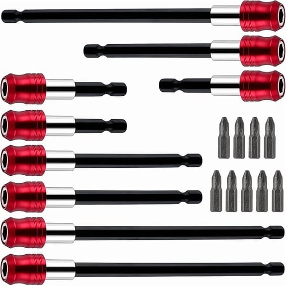CJB 9 Pcs Drill Bit Extension Set 6'' 4'' 2'' Magnetic Drill Extension Bit Holder Drill Bit Extender 1/4 Inch Hex Bit Holder with 9 Bits Adjustable Depth Screwdriver for Impact Driver