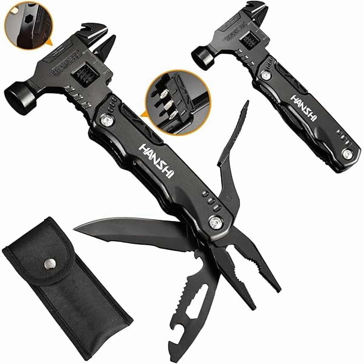 CJB Adjustable Wrench Multitool Hammer for Survival,16 in 1 Multitools Pliers with Nylon Sheath,Pocket Knife Multi Screwdriver Tool All in One Camping Accessories for Stocking Stuffers for Men