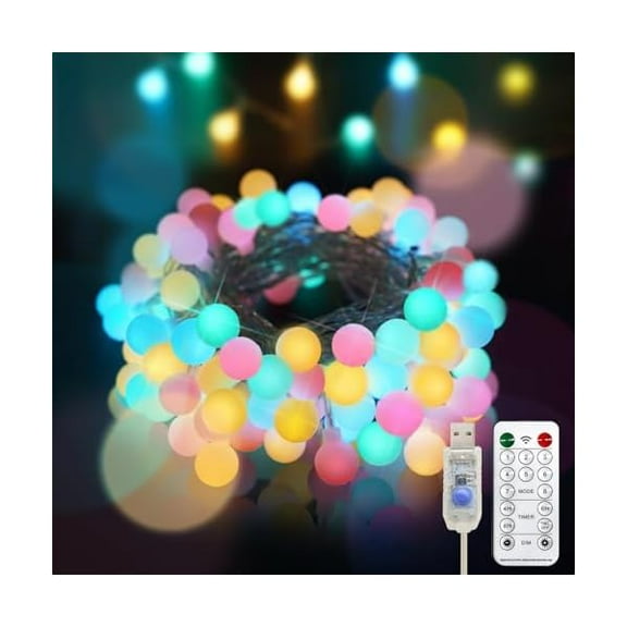 CJB Classroom Lights Plug in, 33ft 100 Led USB Pastel Fairy Lights with Timer, Globe String Lights Indoor for, Dorm, Party, Room, Outdoor, Tree, Patio, Garden, Christmas Decoration