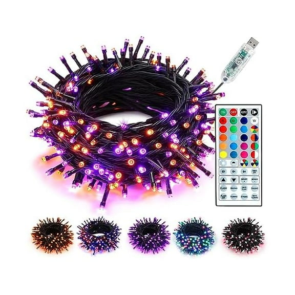 CJB Color Changing Christmas Lights, 33ft 100 LED RGB Light String with Remote, Dimmable Mini Light String, USB Indoor Decorative Lighting Party Xmas Tree Wreath Year-Round Holiday