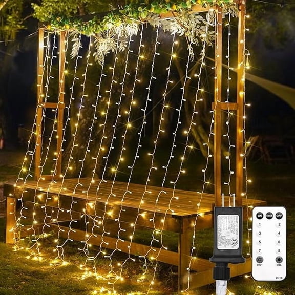 CJB Curtain Lights for Bedroom, 300 Led 9.8x9.8ft Hanging String Lights Outdoor, Fairy Curtain Lights Indoor for Christmas, Dorm, Wall, Backdrop, Window, Wedding, Party, Birthday Decor, Warm White