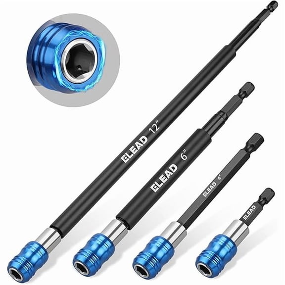 CJB Drill Bit Extension Set, 4-Piece Magnetic Drill Screwdriver Bit Holder Extender with Aluminum Sleeve, 1/4 Inch Hex Shank Quick Release Extension Adapter, 2-3/8", 4", 6", 12" Long