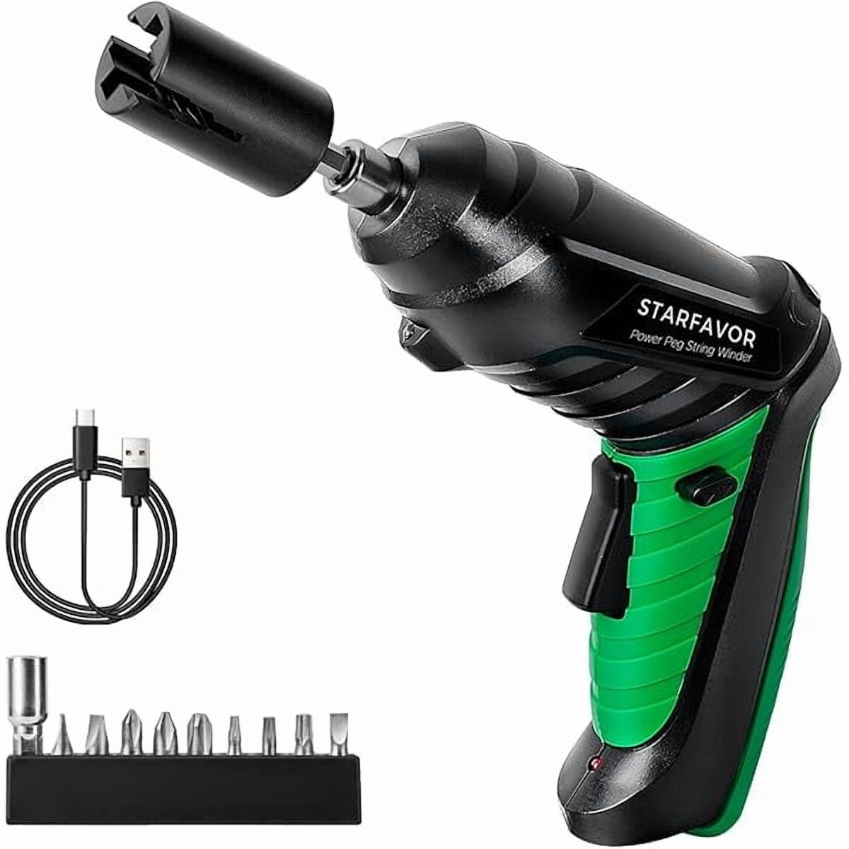 CJB Electric String Winder, 200RPM Automatic Guitar Winding Tuner for Stringed Instrument, Rechargeable Power Screwdriver with LED Light, Comes with Extra 10 Pcs Screwdriver Bits