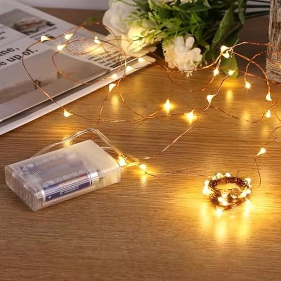 CJB Fairy Lights Battery Operated, 2 Packs Mini Battery Powered Copper Wire Starry String Lights for Christmas,Bedroom, Parties,Wedding,Indoor,Home Decoration (5m/16ft Warm White)