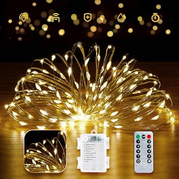 CJB Fairy Lights Battery Operated with Remote, 66Ft 200 LED Waterproof String Lights Indoor Outdoor, Starry Twinkle Light for Christmas Home Bedroom Wedding DIY Centerpiece Decor