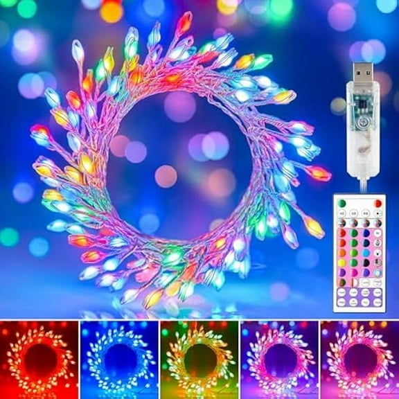 CJB Fairy Lights Color Changing - 22 Colors 20FT 200 LED Firecracker Fairy Lights with Remote, Cluster String Lights with 12 Lighting Modes, Halloween Fairy Lights for Bedroom Indoor Christmas