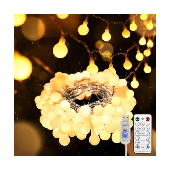 CJB Globe String Lights Bedroom, 100 Led Fairy Lights Plug in, Indoor String Lights for Christmas, Classroom, Backyard, Patio, Garden, Party, Wall, Living Room, Warm White