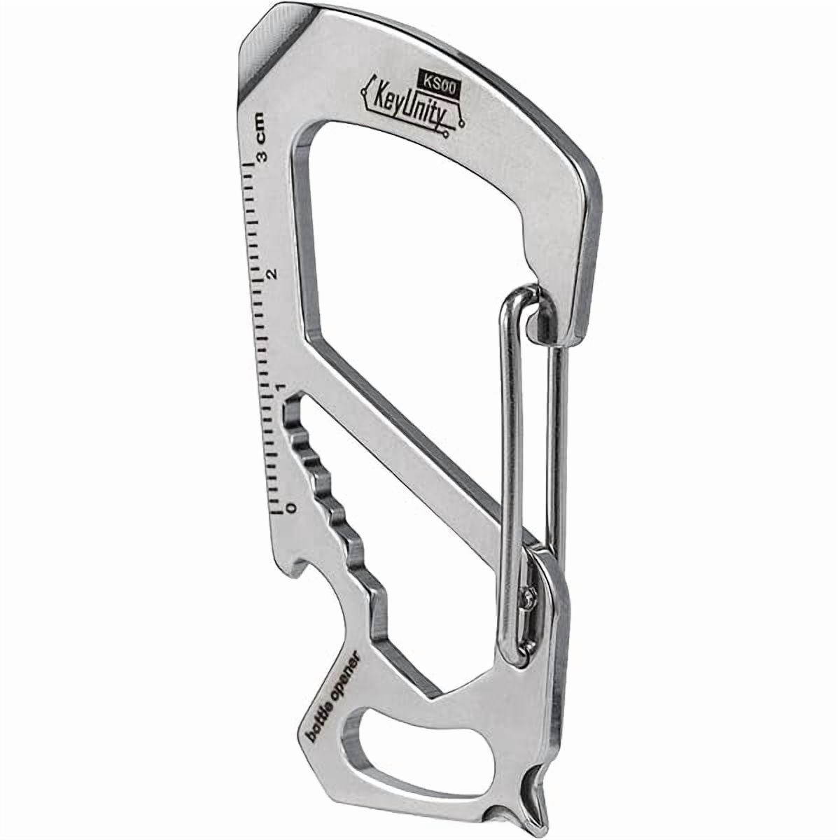 CJB KS00 Carabiner Clip Multitool Stainless Steel 7 Tools in 1, Quick Release Clasp, Wrench, Cross Screwdriver, Slotted Screwdriver, Bottle Opener, Ruler, Key Holder (Silver)