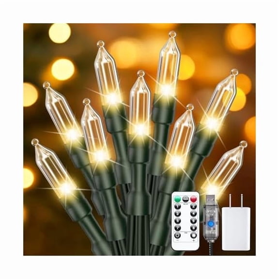 CJB LED Christmas Lights with USB Plug & Adapter,39 FT 100 LED Mini String Lights with Remote,Warm White Christmas Tree Lights for Indoor Garland Wreath Home Garden Holiday Party Decorations