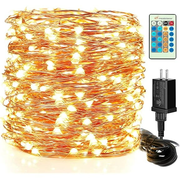CJB LED String Lights, 99ft 300 LEDs Fairy Lights Plug in, Dimmable Outdoor Tree Lights, UL-Listed Warm White Copper String Lights Remote Control for Room Garden Party Christmas Festival Decor