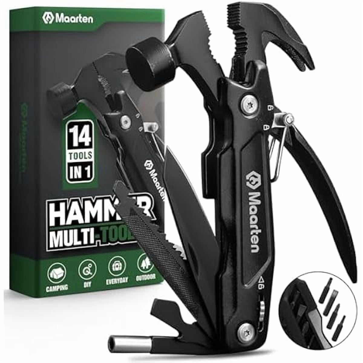 CJB Stocking Stuffers for Adults Men - Gifts for Dad from Daughter Son - Upgraded 14 in 1 Hammer Multitool with Safety Lock, Screwdriver Set and Durable Sheath - Ideal Birthday Gift for Father