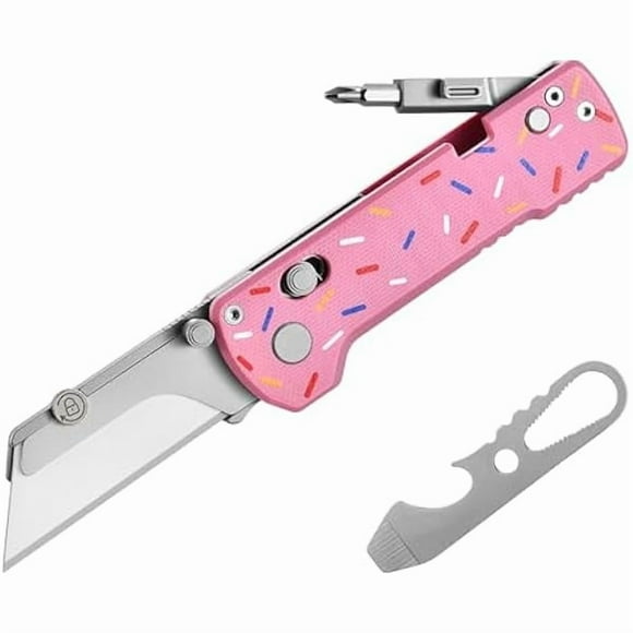 CJB U1 Pro Multitool Folding Utility Knife with Folding Screwdriver, Quick Change Blade, Rail Lock & Pocket Clip for Men WomenDoughnut