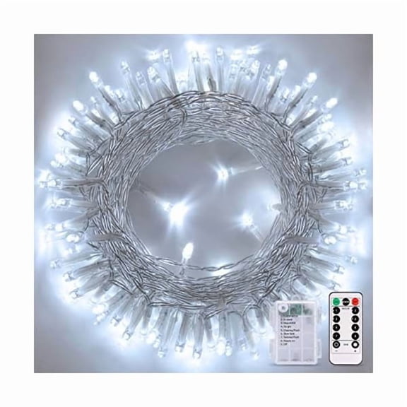 CJB White Battery Operated String Lights Outdoor Waterproof, 33ft 100 LED Battery Power Christmas Lights Indoor, 8 Modes Twinkle Fairy Mini Light with Remote for Wedding Bedroom Tree