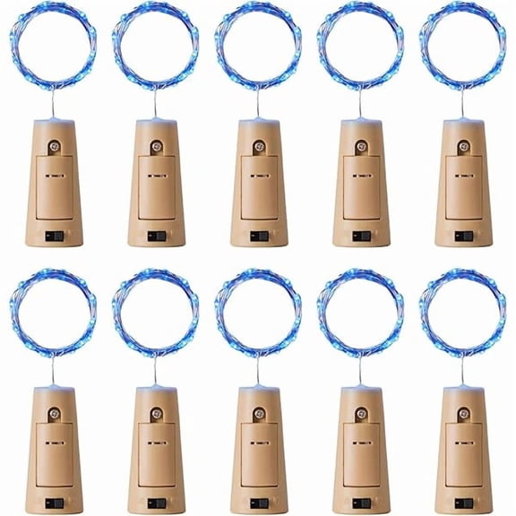 CJB Wine Bottle Lights with Cork, 12 LED 10 Pack Fairy/String Lights Waterproof Battery Operated for Jar Party Wedding Christmas Festival Bar Decoration, Blue