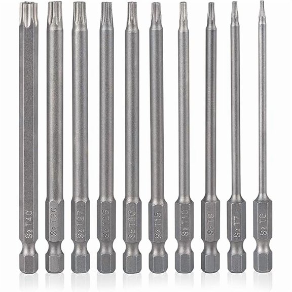 CJB10 Pieces Torx Security Screwdriver Drill Bit Set T6 T7 T8 T10 T15 T20 T25 T27 T30 T40 Torx Bits 1/4 Inch Magnetic Hex Shank 4 Inch Length S2 Steel Tamper Proof Star Screwdriver Bits Tools