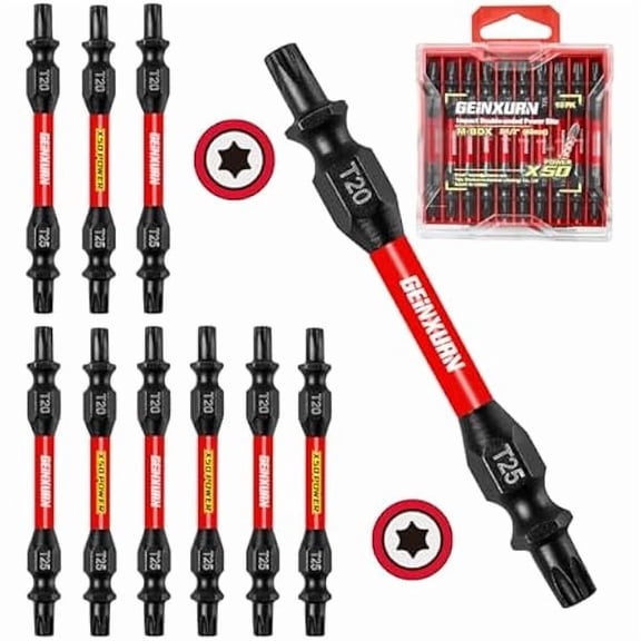 CJB10Pcs T20-T25 Impact Double End Screwdriver Bit Set, 2.56 in. #2 Torx /#25 Torx Power Driver Bits, Magnetic S2 Steel Two Sides Screwdriver Bits Set with Storage M-Box