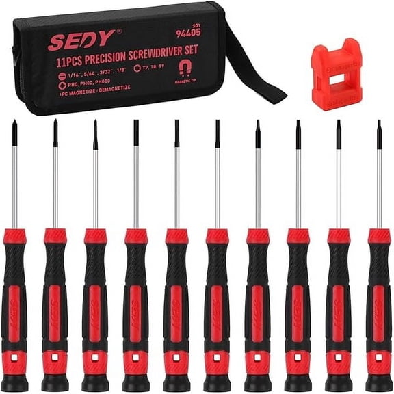 CJB11-Piece Precision Screwdriver Set - Magnetic Mini Screwdrivers for Eyeglasses, Watches, Computers, Laptops, Phones - Phillips, Slotted, Torx, Non-Slip Handle, Portable Storage Bag Included